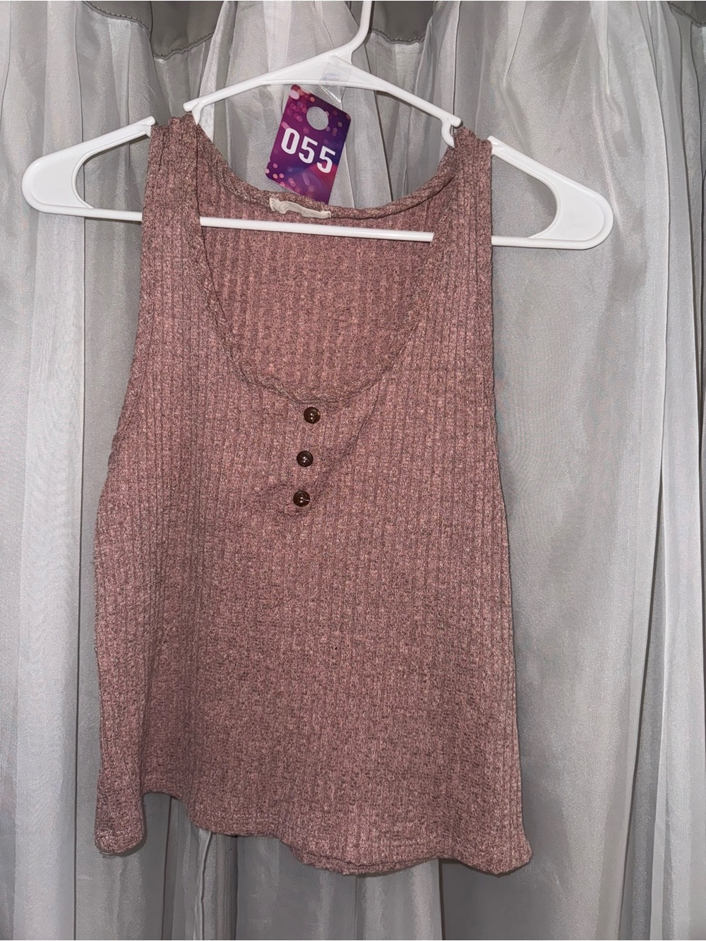 Olivia Rae Ribbed Henley Tank in Dusty Rose